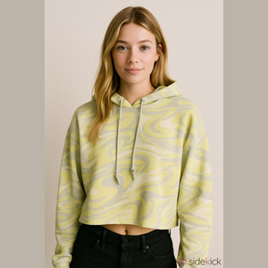 WILD Fable Women’s Cropped Sweatshirt W/Hood, Green Swirl,  Long Sleeve